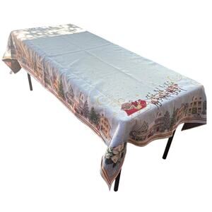 Christmas Tapestry Tablecloth Santa Sleigh Village Holiday Rectangular